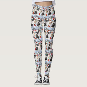 Leggings Bordure Collie Chien Hiver Merveilles Pays Noël Jo