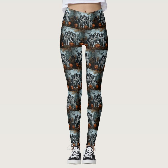 Leggings Bordure Collie Halloween nuit Chien ravir (Devant)