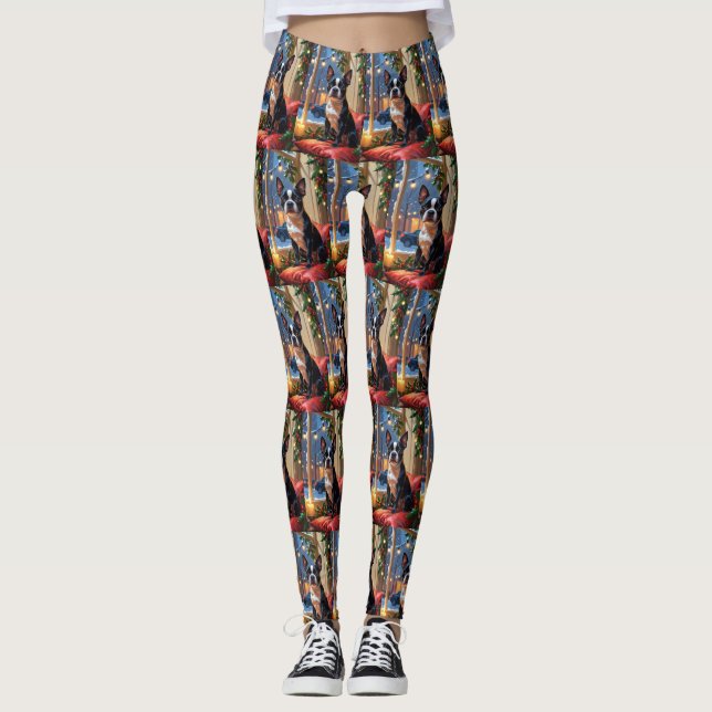 Leggings Boston Terrier avec Noël Lumières (Devant)
