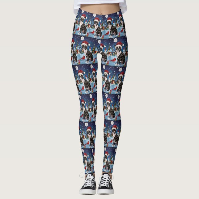 Leggings Boston Terrier Dog Winter Wonderland Noël Joie (Devant)
