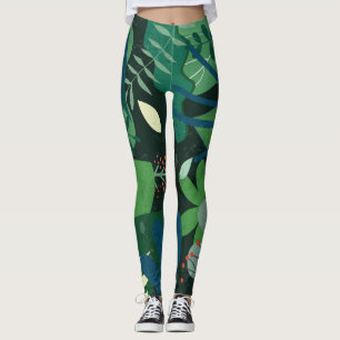 Leggings Botanique verte : Illustration Feuille tropicale