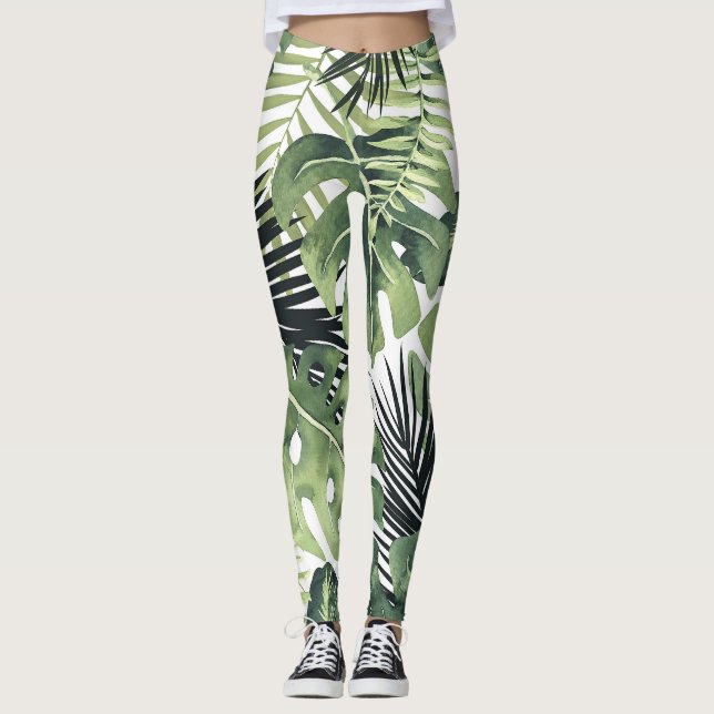 Leggings Botanique verte tropicale Feuille (Devant)