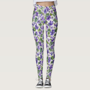 Leggings Botaniques violettes délicates peintes à la main