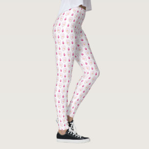 Leggings Boucles et fleurs de pomme rose chic sur blanc