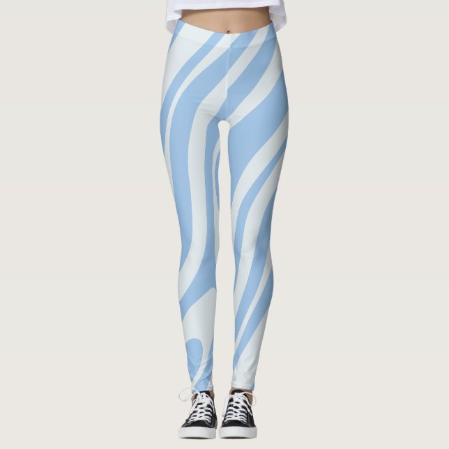 Leggings Boucles ondulées Retro Abstrait Motif Poudre Bleu (Devant)