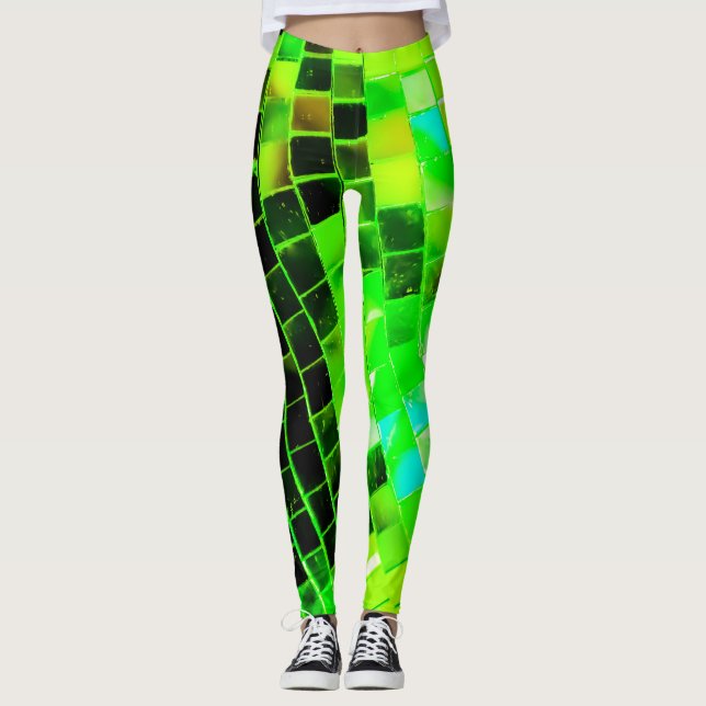 Leggings Boule de disco à miroir vert (Devant)