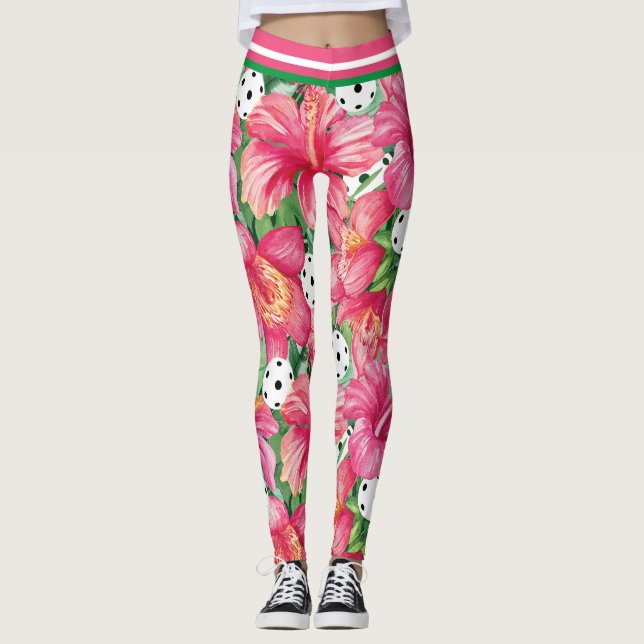 Leggings 🌺 🌴 Boule de pickles tropicaux avec hibiscus pet (Devant)