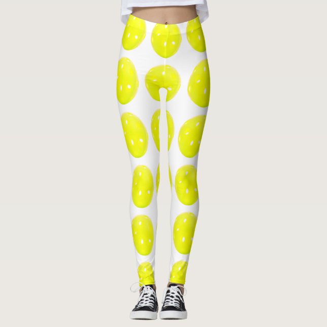 Leggings Boule jaune de guêtres de Pickleball sur le blanc (Devant)