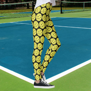 Leggings Boule jaune drôle de Pickleball et sports noirs
