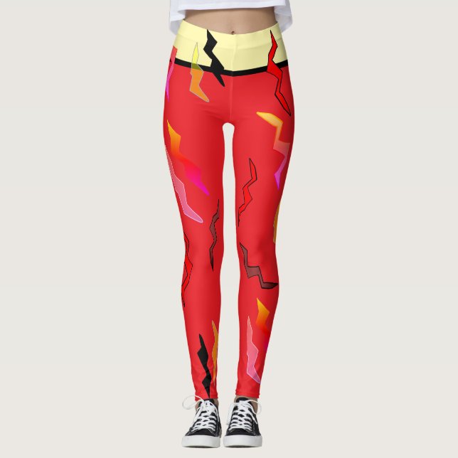 Leggings Boulons de foudre Crème noire rouge (Devant)