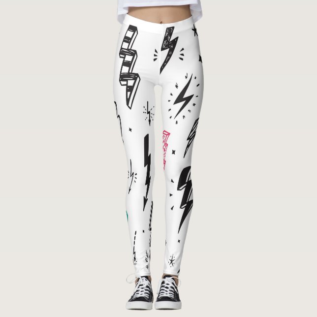 Leggings Boulons de foudre, ensemble de gribouillis dessiné (Devant)