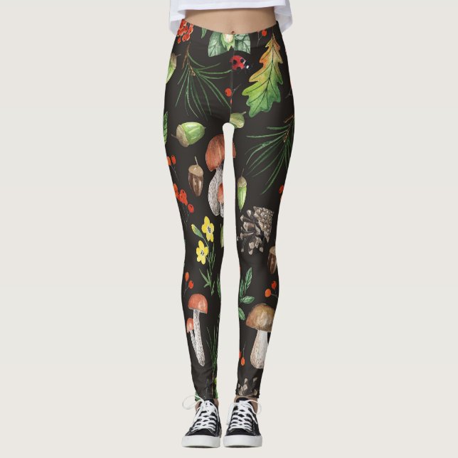Leggings Bounty de la forêt : Aquarelle Motif de champignon (Devant)