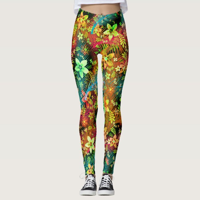 Leggings Bouquet de fleurs d'automne - Plumes de fleurs d'E (Devant)