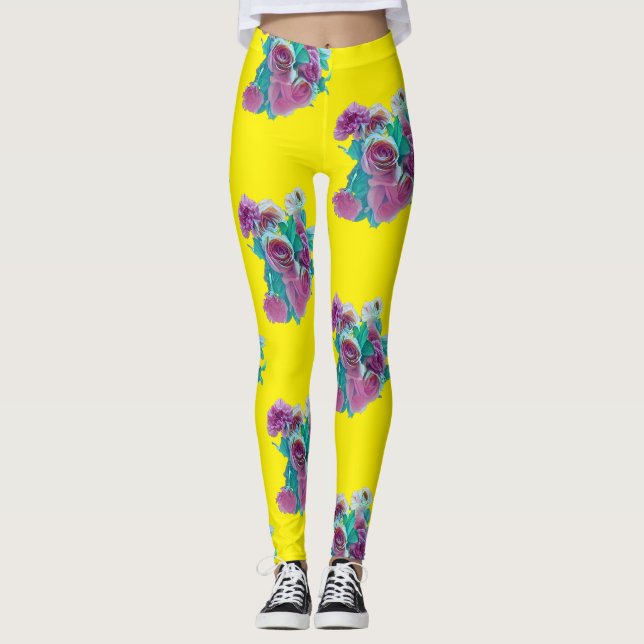 Leggings bouquet de fleurs pastel (Devant)