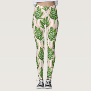 Leggings Bouquet de lys de la vallée fleurs sur rose