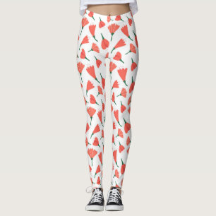 Leggings Bouquet de tulipe rouge parsemé sur blanc crémeux