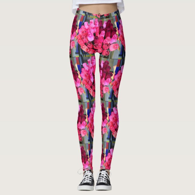 Leggings bouquets de roses rouges (Devant)