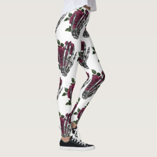 Leggings Bourgogne Floral Squelette main gothique