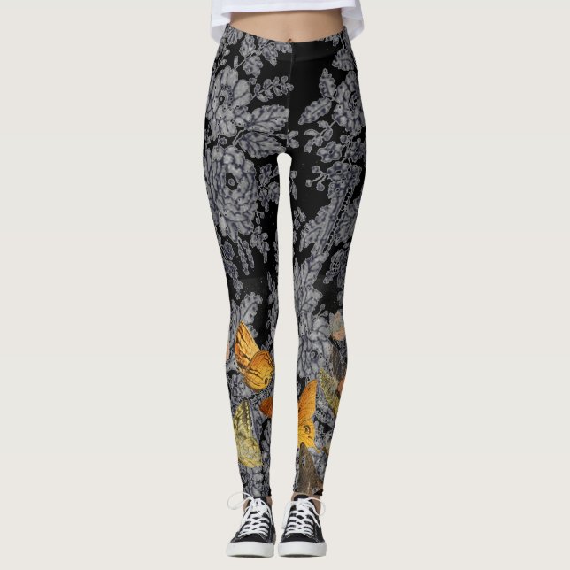 LEGGINGS BOUTEILLES DE MOTIF DE LACE ANTIQUE EN NOIR (Devant)