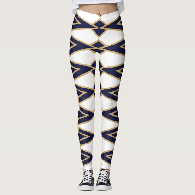 Leggings Bowties bleues et dorées (Devant)
