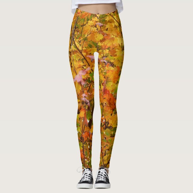 Leggings Branches de Maple Feuilles II Orange Automne (Devant)