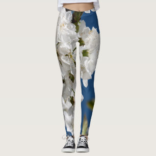 Leggings Branches en fleurs blanches printemps