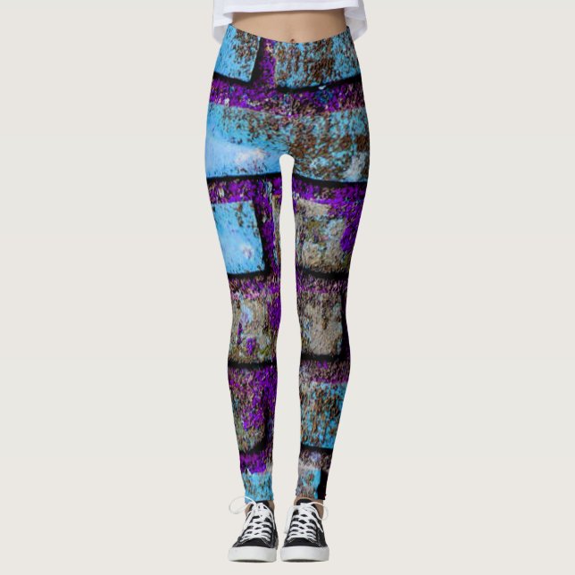 Leggings Bricks Blau Lila Grau (Vorderseite)