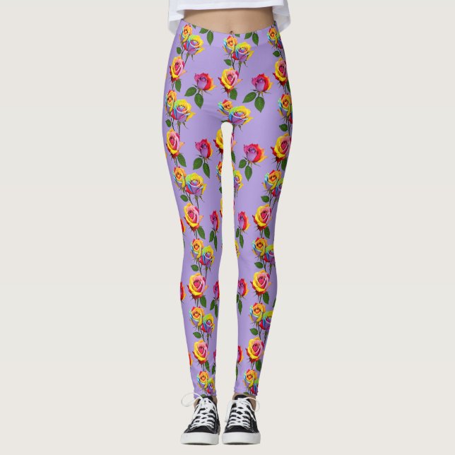 Leggings Bright Multicolored Roses In Rainbow Shades  (Devant)