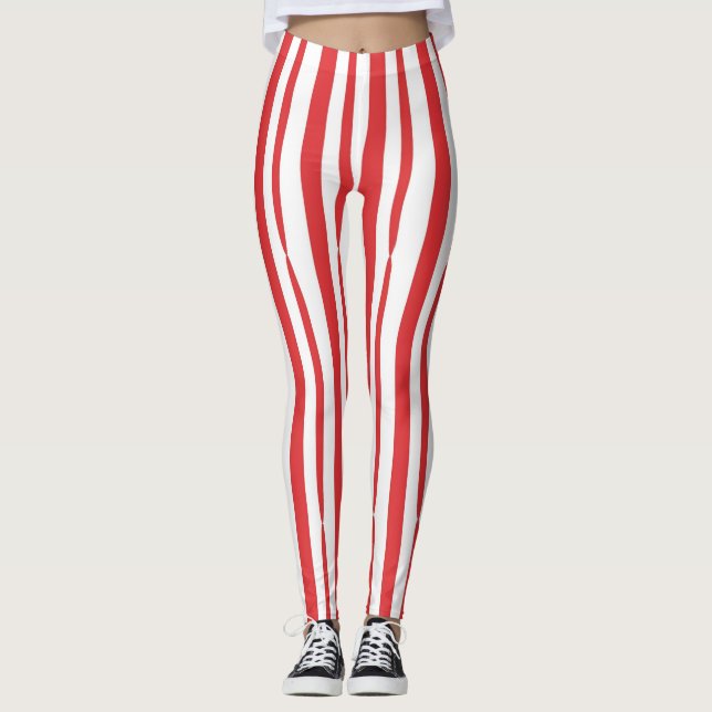 Leggings Bright Red and White vertical Stripe (Devant)