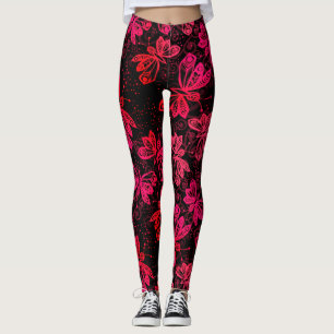 Leggings Bright Red Butflies