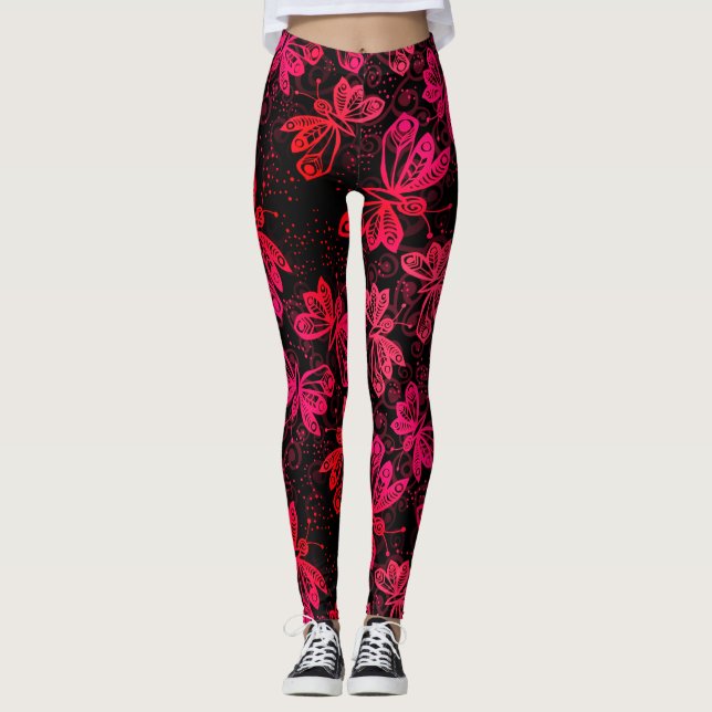 Leggings Bright Red Butflies (Devant)