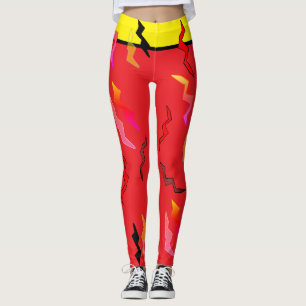Leggings Bright Rouge Noir Jaune Éclair Boulons Halloween