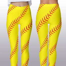 Leggings Bright Yellow Fastpitch Softball Stitches (Seams)
