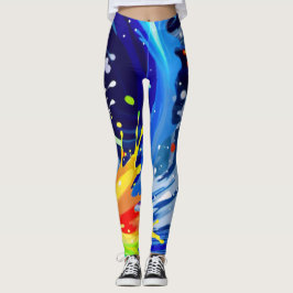 Leggings Brillant Gras Arc-en-Ciel Paint Splatter Asymétriq