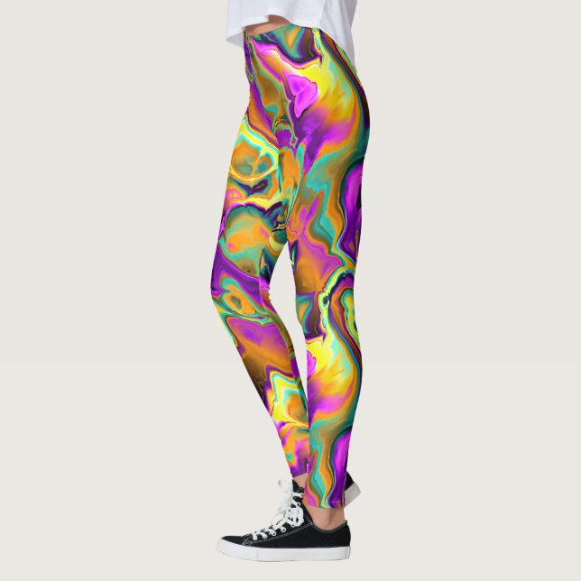 Leggings Brillant rose violet Turquoise en marbre turquoise (Gauche)
