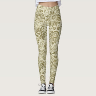 Leggings Brocade Botanique Toile Florale Motif Vert Sauge