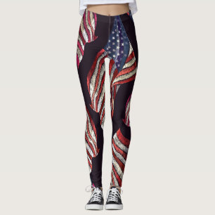 Leggings Broderie du drapeau américain : motif patriotique.