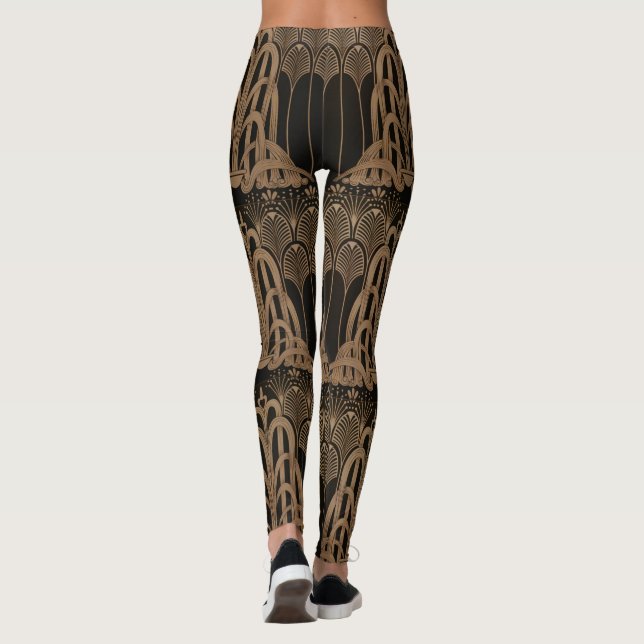 Leggings Bronze, noir, Art déco, Art nouveau, floral, motif (Dos)