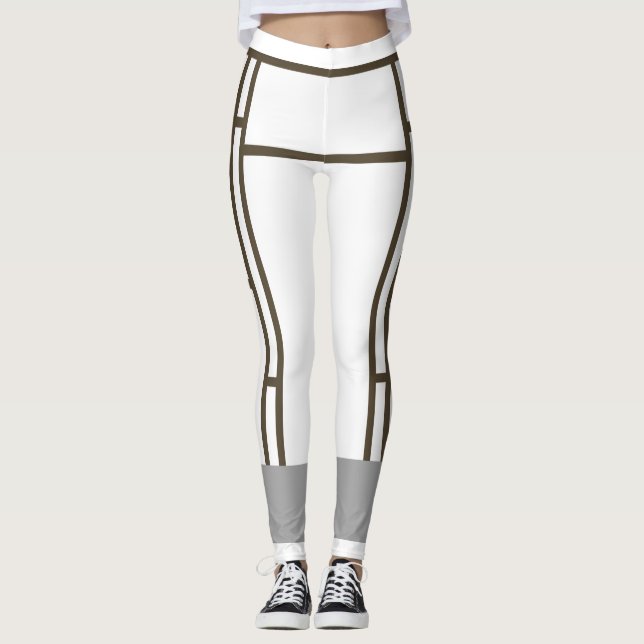 Leggings Brown blanc inspiré par Mondrian 1 (Devant)