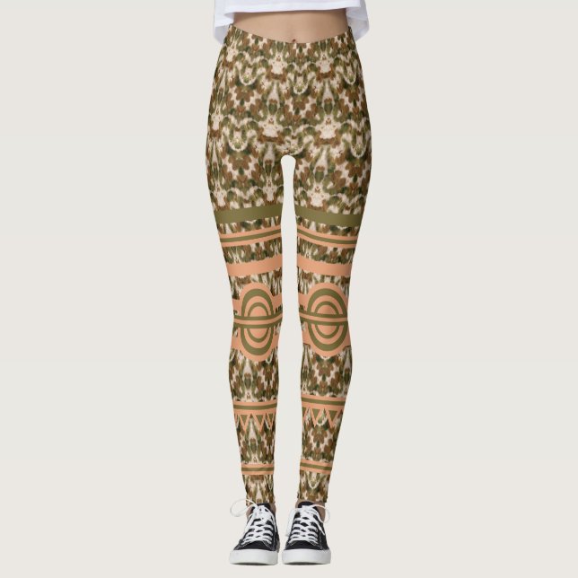 Leggings Brown en beige vert militaire (Devant)