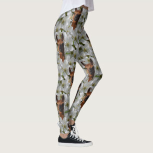 Leggings Brown Jeune Alpaca En Fleurs Blanches,