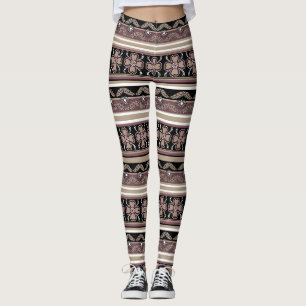 Leggings Brown noir mexicaine bandes ornementales