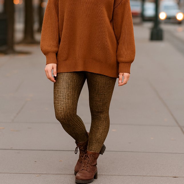 Leggings Brown Snakeskin Look Imprimé sur toute la jambe (Saturday city look: The ribbed half-zip pullover adds cozy texture and casual look to brown legging)