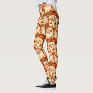 Leggings Brown Vintage Santa Claus Tartan Plaid Noël