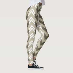 Leggings Brun moderne, beige, motif blanc de Chevron