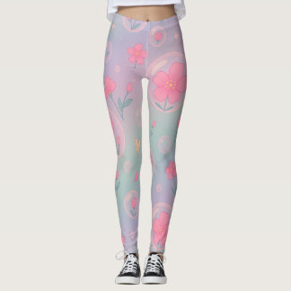 Leggings Bubble Bloom Garden – Pastel Floral Pattern for Gi