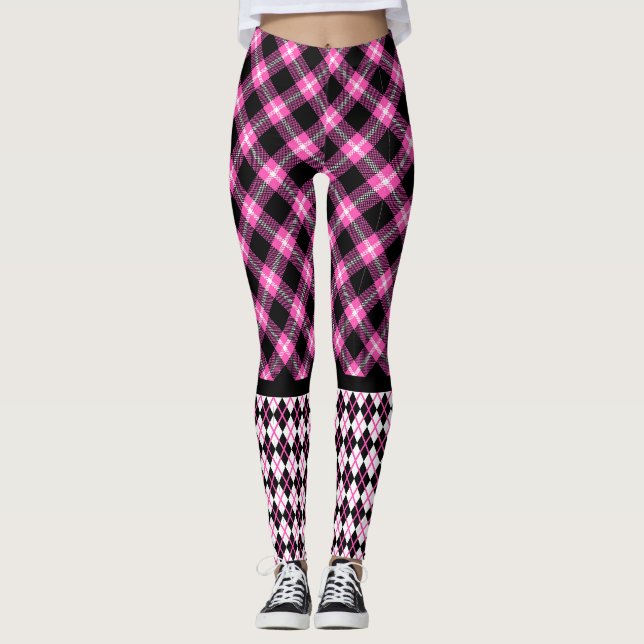 Leggings Buffalo Plaid & Jacquard en Fuchsia & Black (Devant)