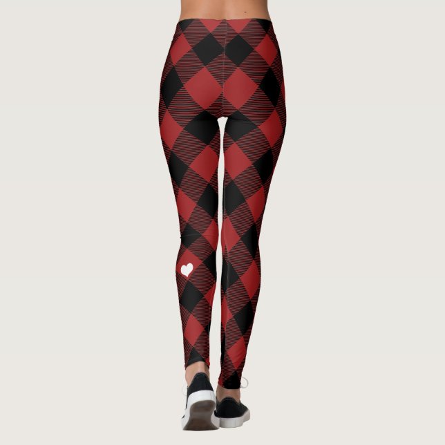 Leggings Buffle rouge rustique noir plaid Coeur blanc (Dos)