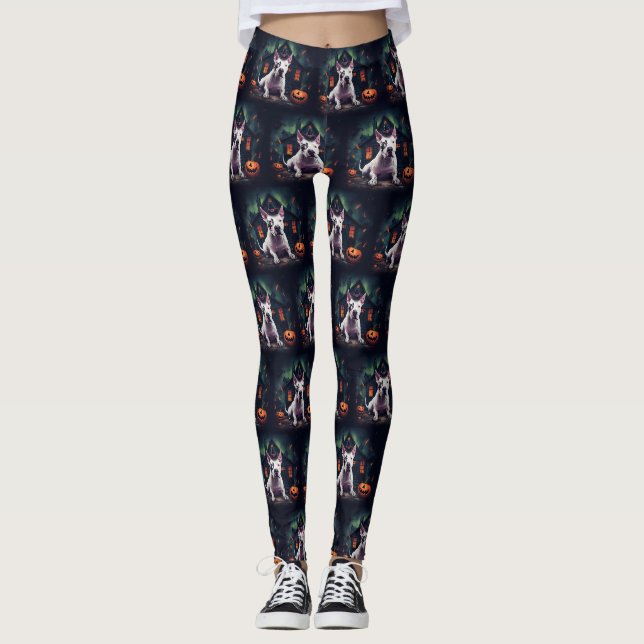 Leggings Bull Terrier Citrouille Halloween effroi (Devant)