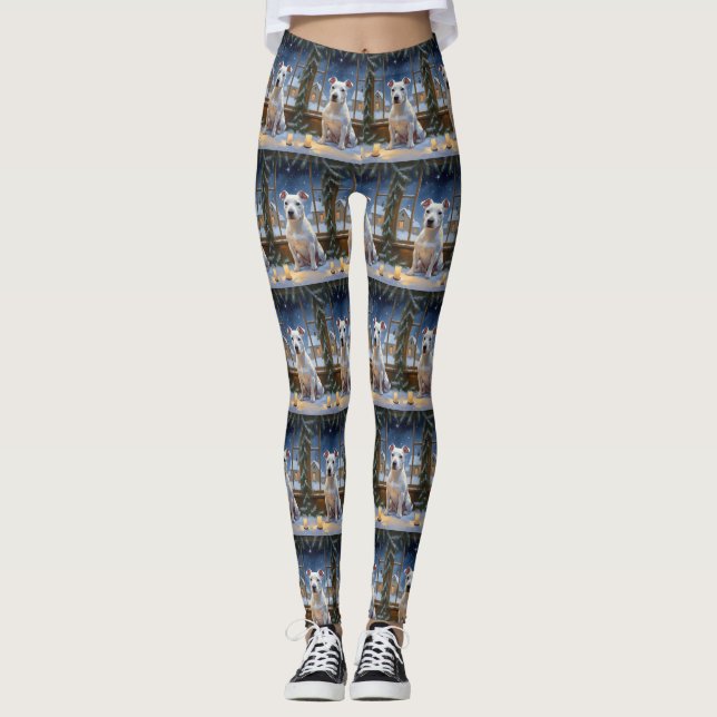 Leggings Bull Terrier with Christmas Lights Holiday (Devant)